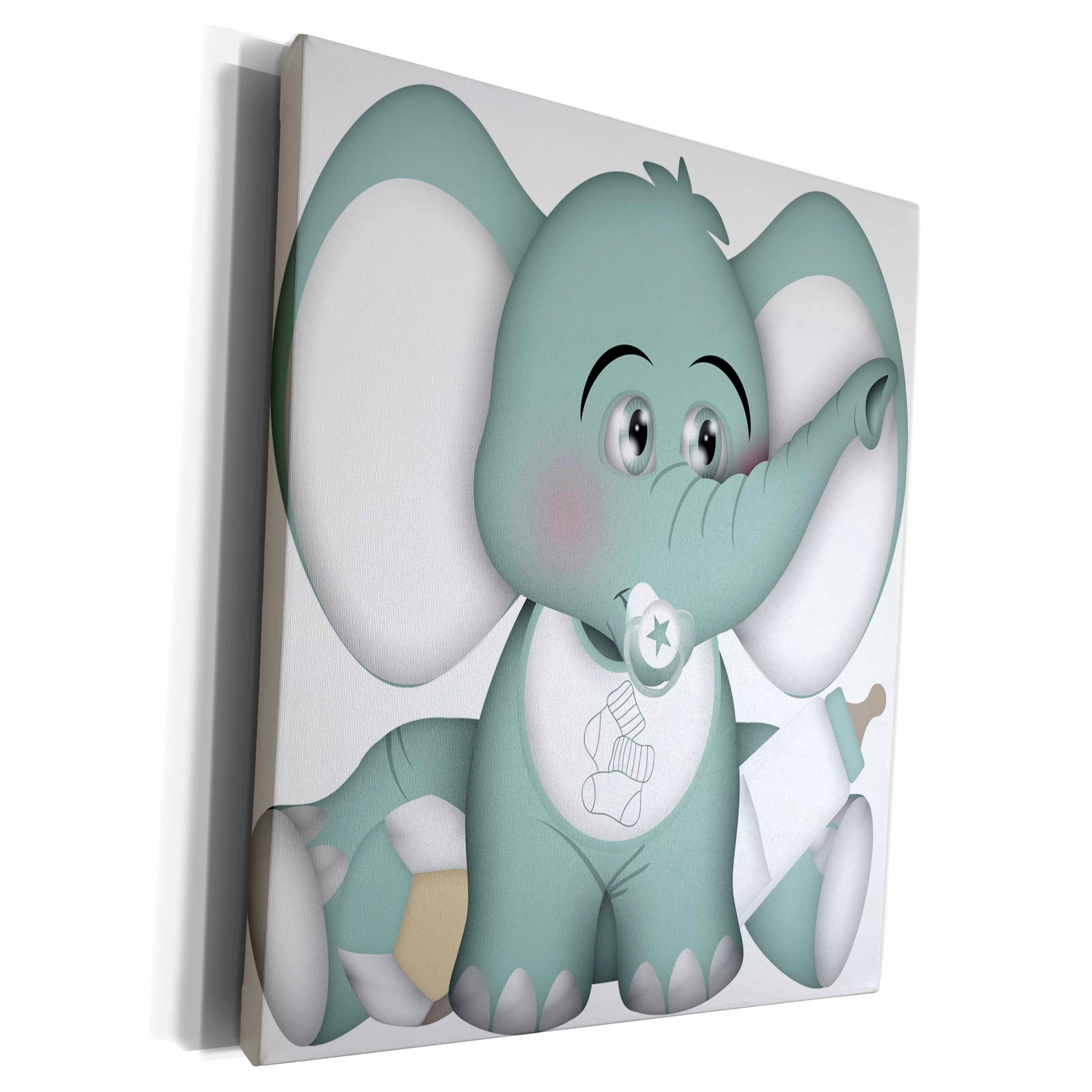 3dRose Cute Teal and White Baby Elephant With Pacifier and... - Museum Grade Canvas Wrap (cw_222587)