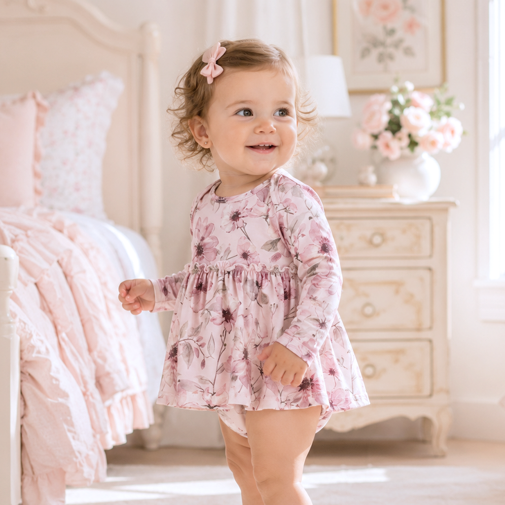 Watercolor Floral Bamboo Skirted Bodysuit