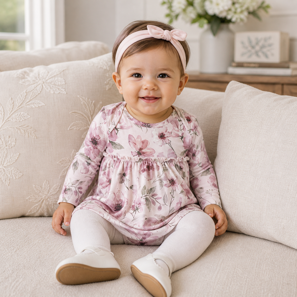Watercolor Floral Bamboo Skirted Bodysuit