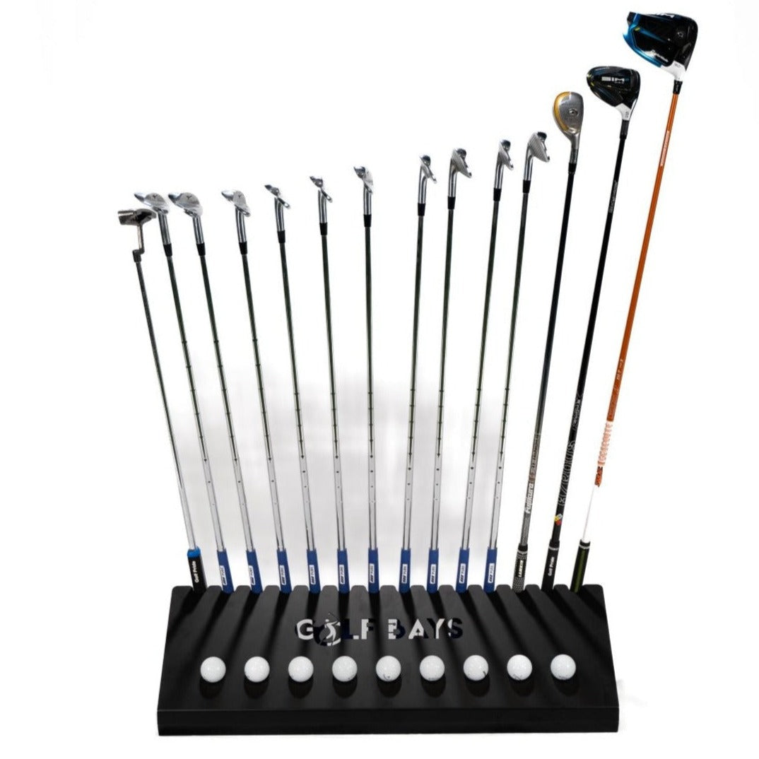 GolfBays Club Display Rack – Holds 14 Clubs & 9 Balls