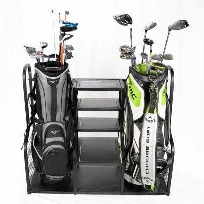GolfBays Dual Golf Bag Display Storage Organizer