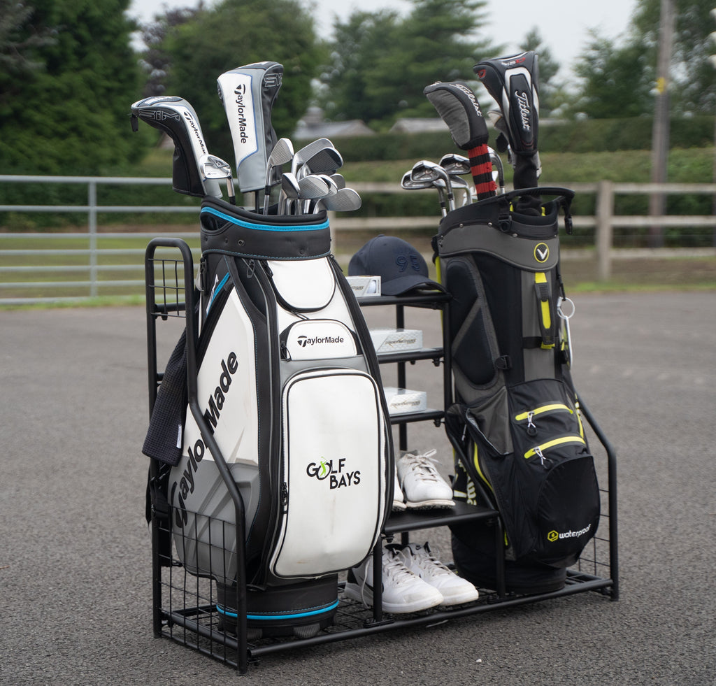 GolfBays Dual Golf Bag Display Storage Organizer