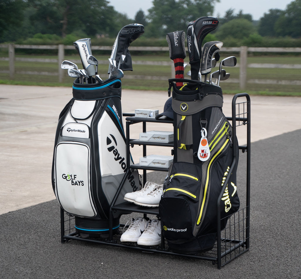 GolfBays Dual Golf Bag Display Storage Organizer