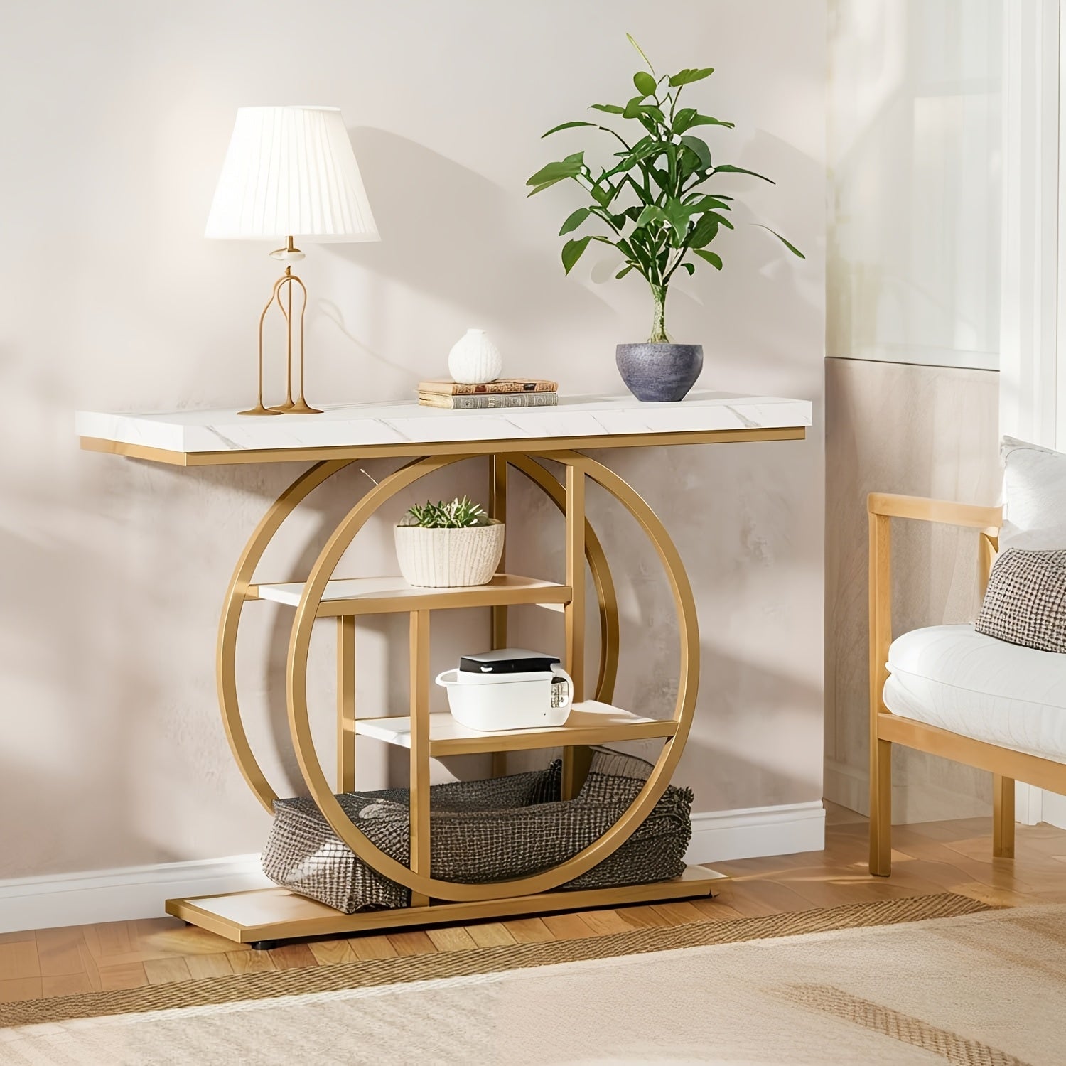 Luxury Gold Console Table with Marble-Style Top