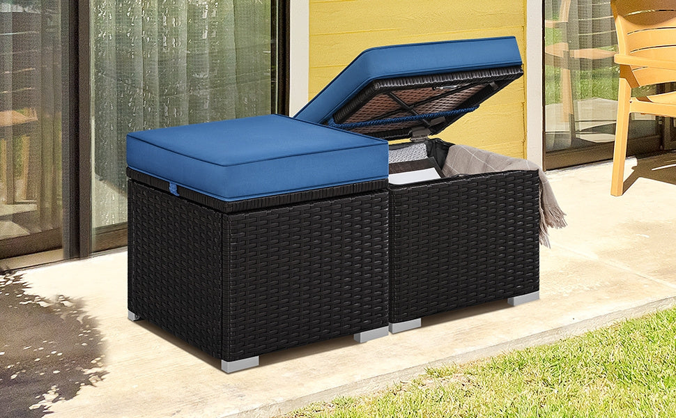 2-Piece Rattan Storage Ottoman Set
