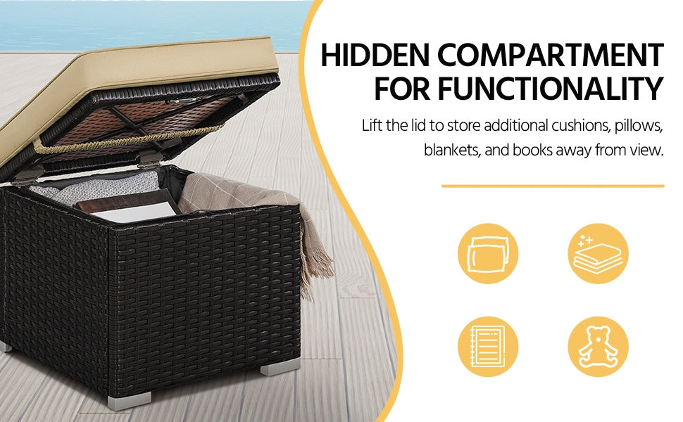 2-Piece Rattan Storage Ottoman Set