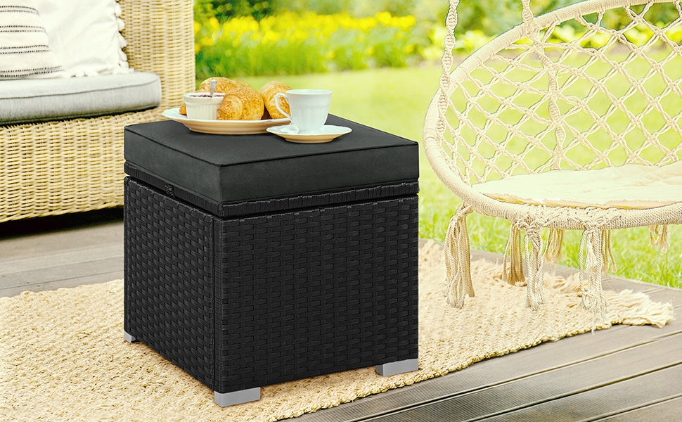 2-Piece Rattan Storage Ottoman Set