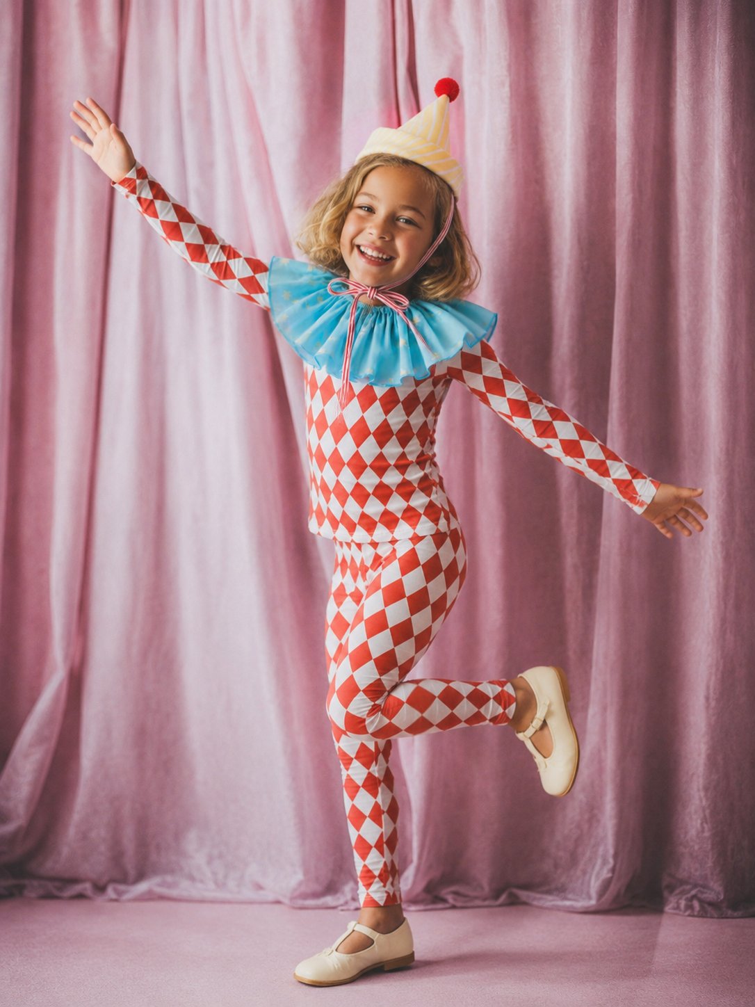 Vintage Harlequin Clown Costume for Kids – product view 7