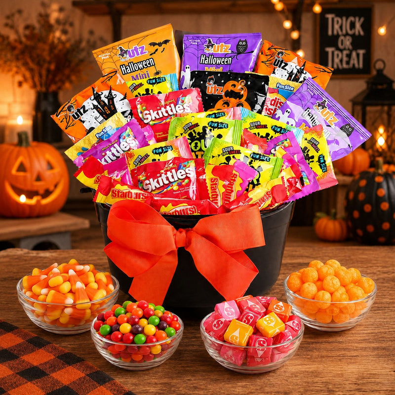 Witch's Cauldron Halloween treats gift basket