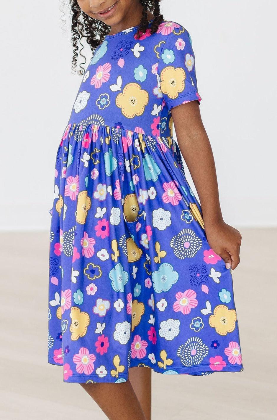 Floral Frenzy Short-Sleeve Pocket Twirl Dress