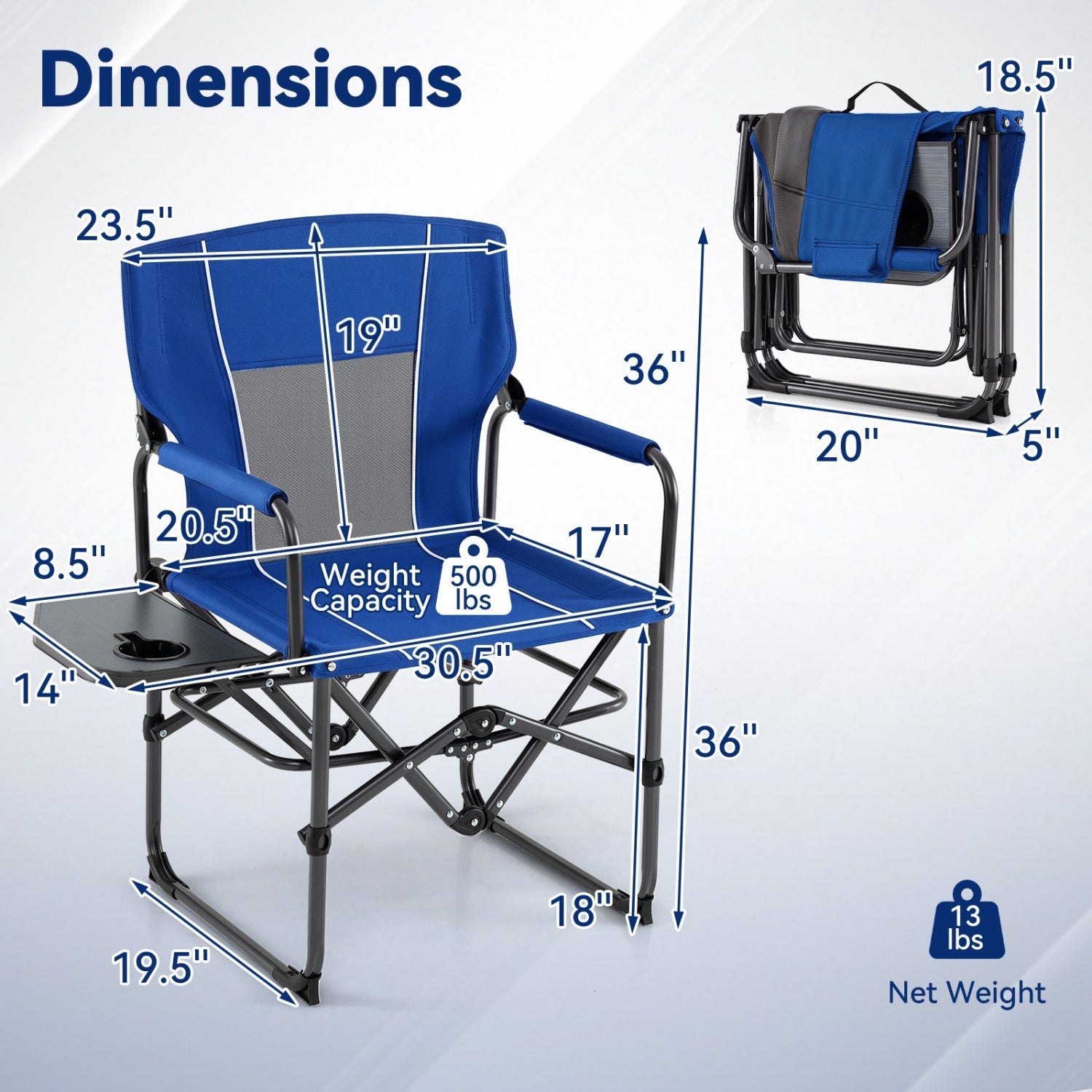 Folding Camping Chair with Side Table & Cup Holder – product view 3