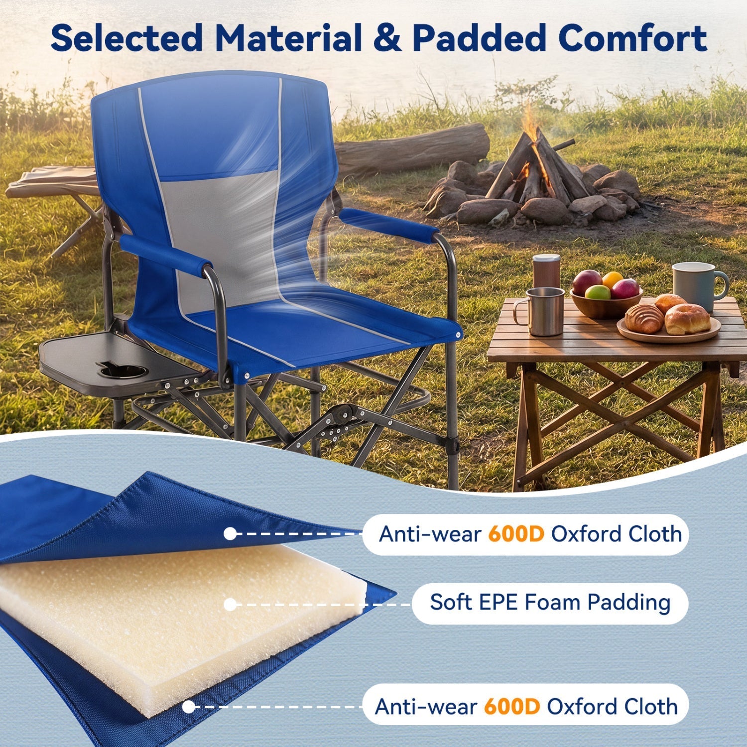 Folding Camping Chair with Side Table & Cup Holder – product view 4