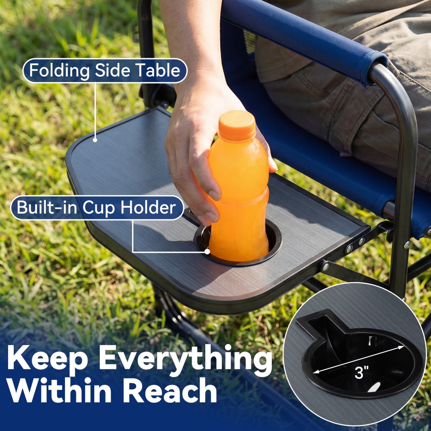 Folding Camping Chair with Side Table & Cup Holder – product view 5