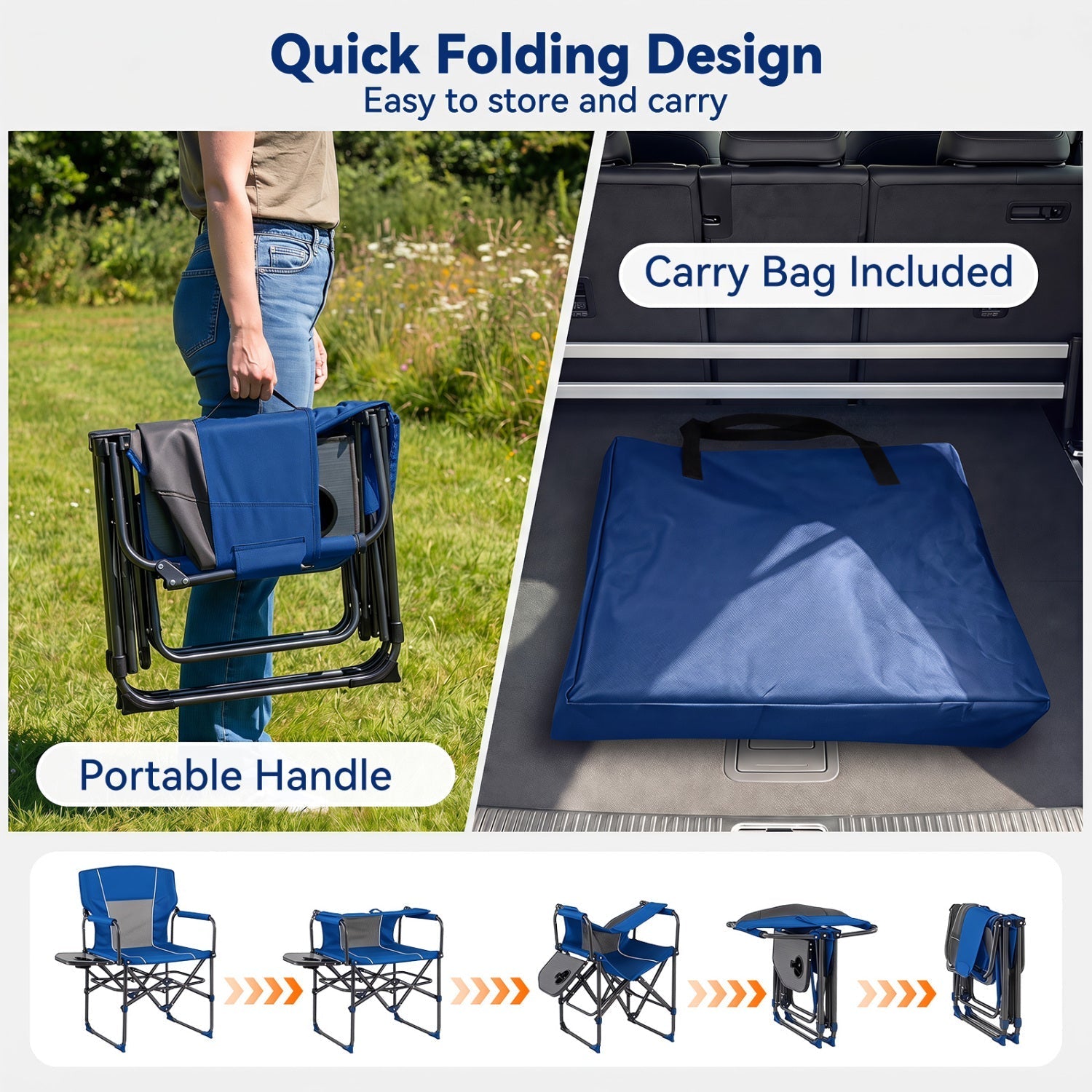 Folding Camping Chair with Side Table & Cup Holder – product view 6