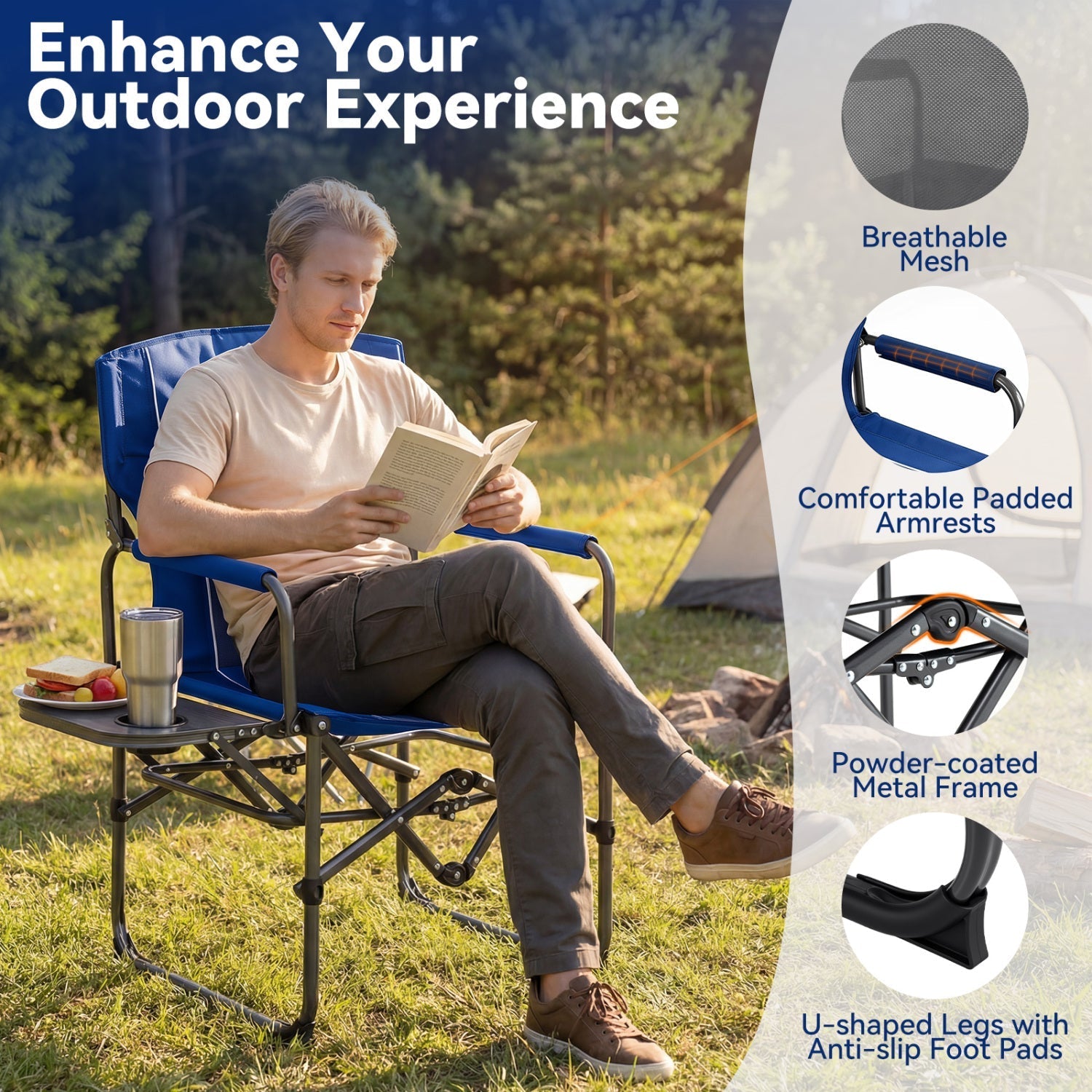 Folding Camping Chair with Side Table & Cup Holder – product view 7