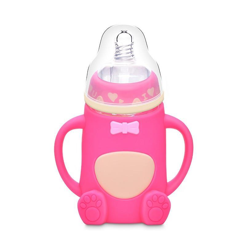 Cartoon Glass Baby Bottle with Handles