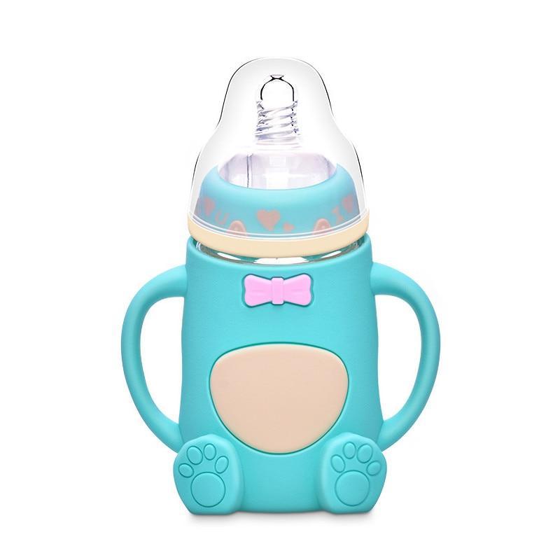 Cartoon Glass Baby Bottle with Handles