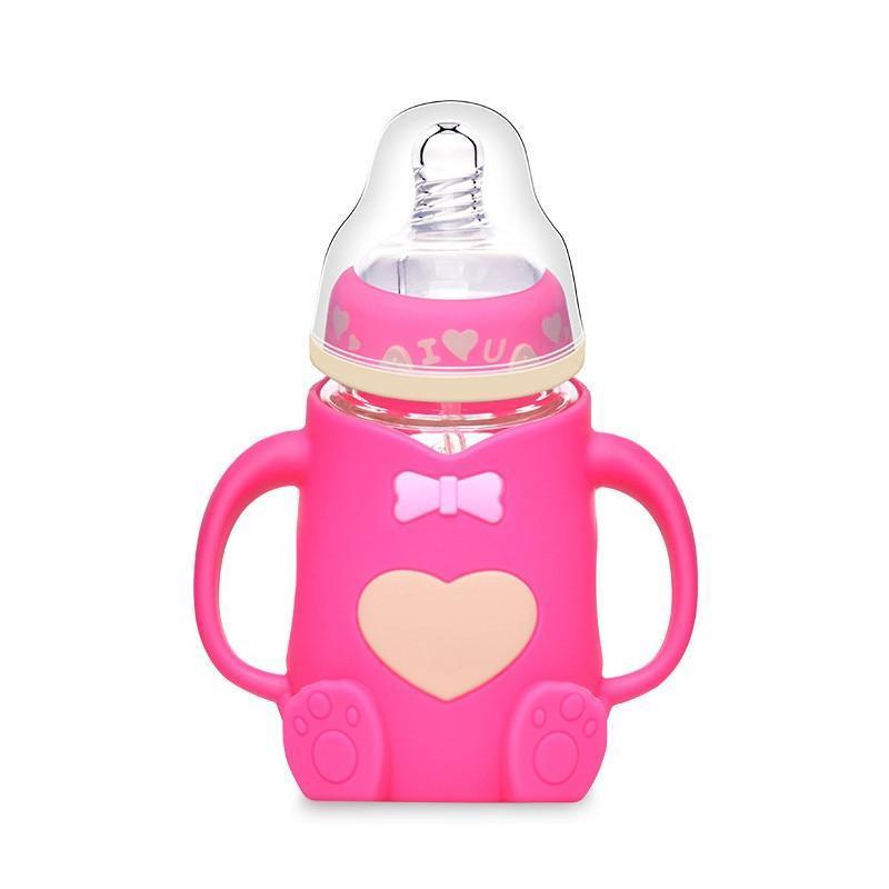 Cartoon Glass Baby Bottle with Handles