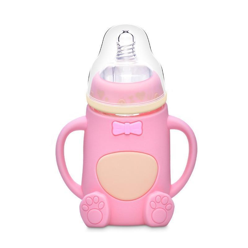 Cartoon Glass Baby Bottle with Handles