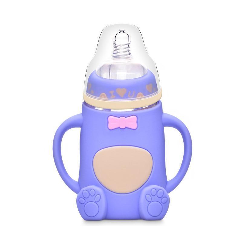 Cartoon Glass Baby Bottle with Handles