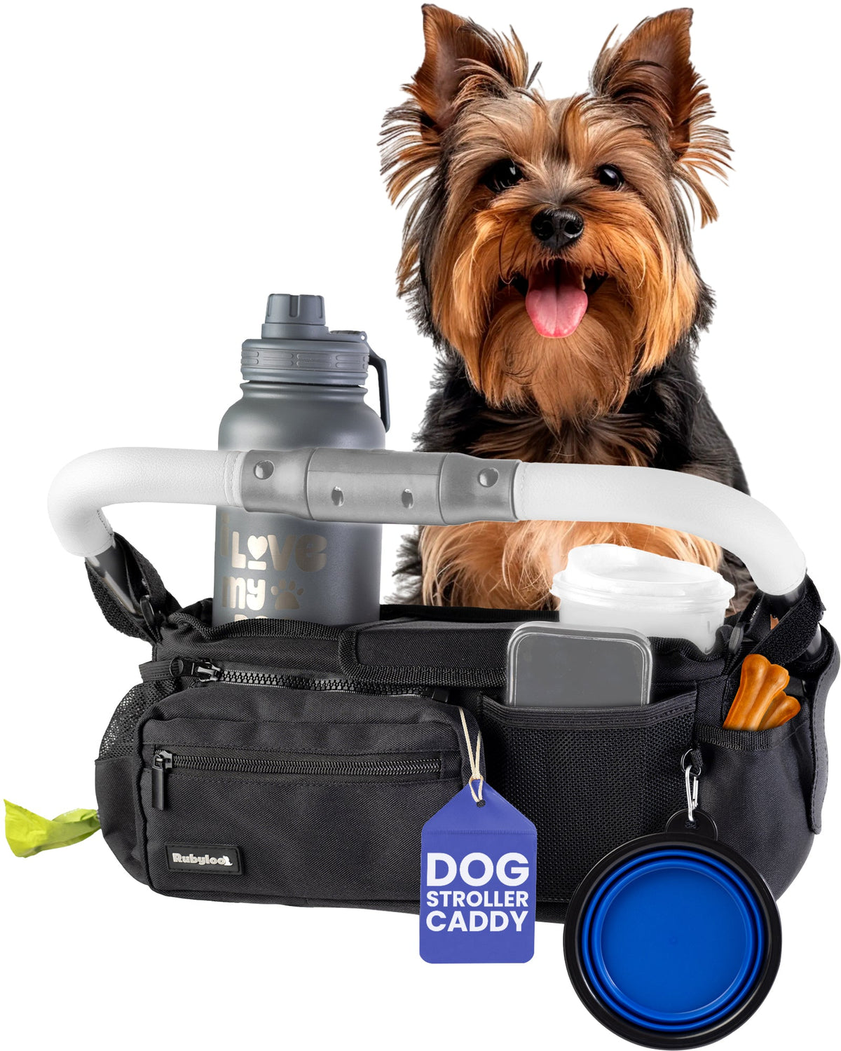 Dog Stroller Caddy Organizer with Cup Holders