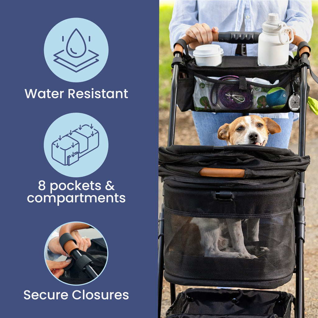 Dog Stroller Caddy Organizer with Cup Holders