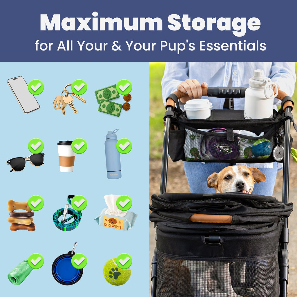 Dog Stroller Caddy Organizer with Cup Holders