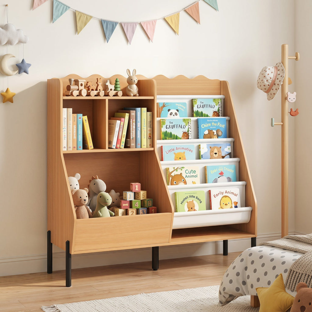 Kids Bookshelf & Toy Organizer with 5 Fabric Pockets