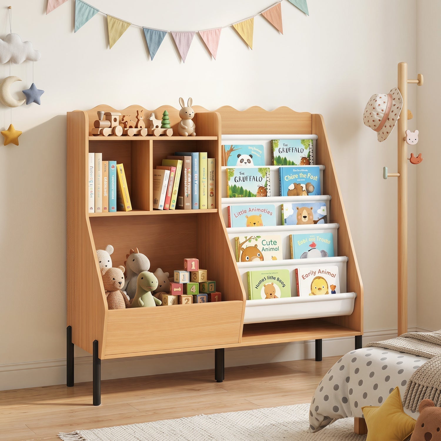 Kids Bookshelf & Toy Organizer with 5 Fabric Pockets
