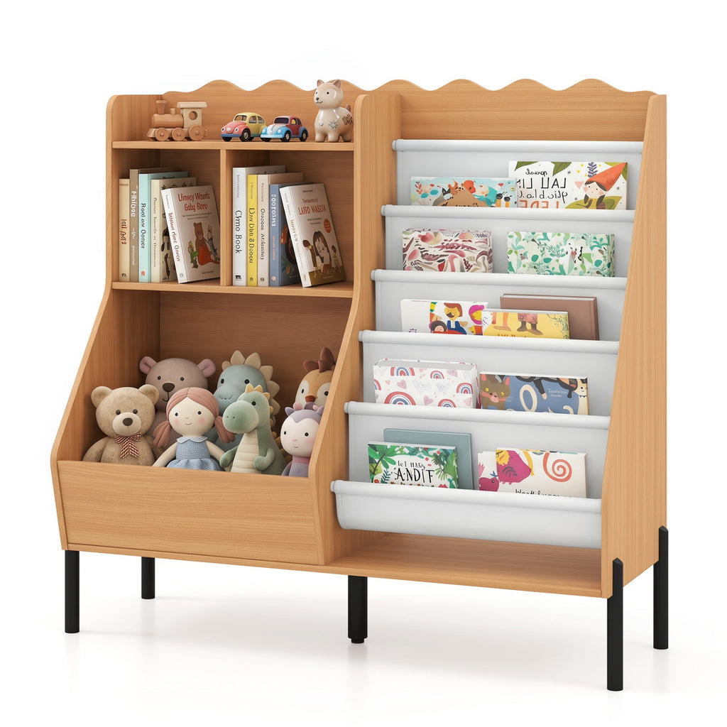 Kids Bookshelf & Toy Organizer with 5 Fabric Pockets