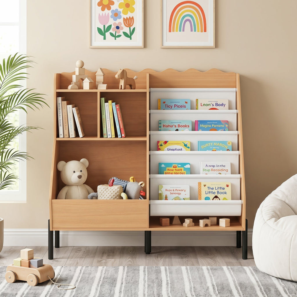 Kids Bookshelf & Toy Organizer with 5 Fabric Pockets