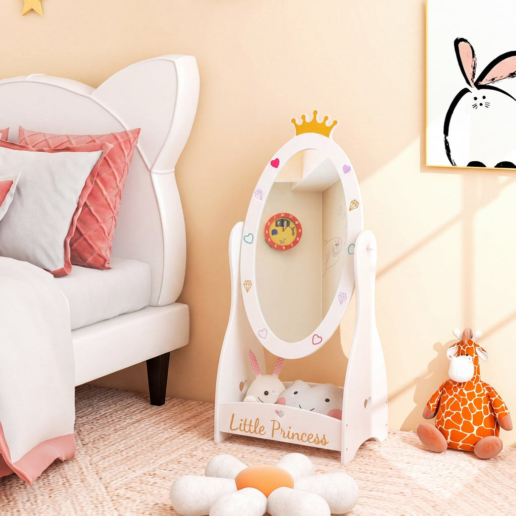Kids Full Length Mirror with Rotatable Design and Shelf