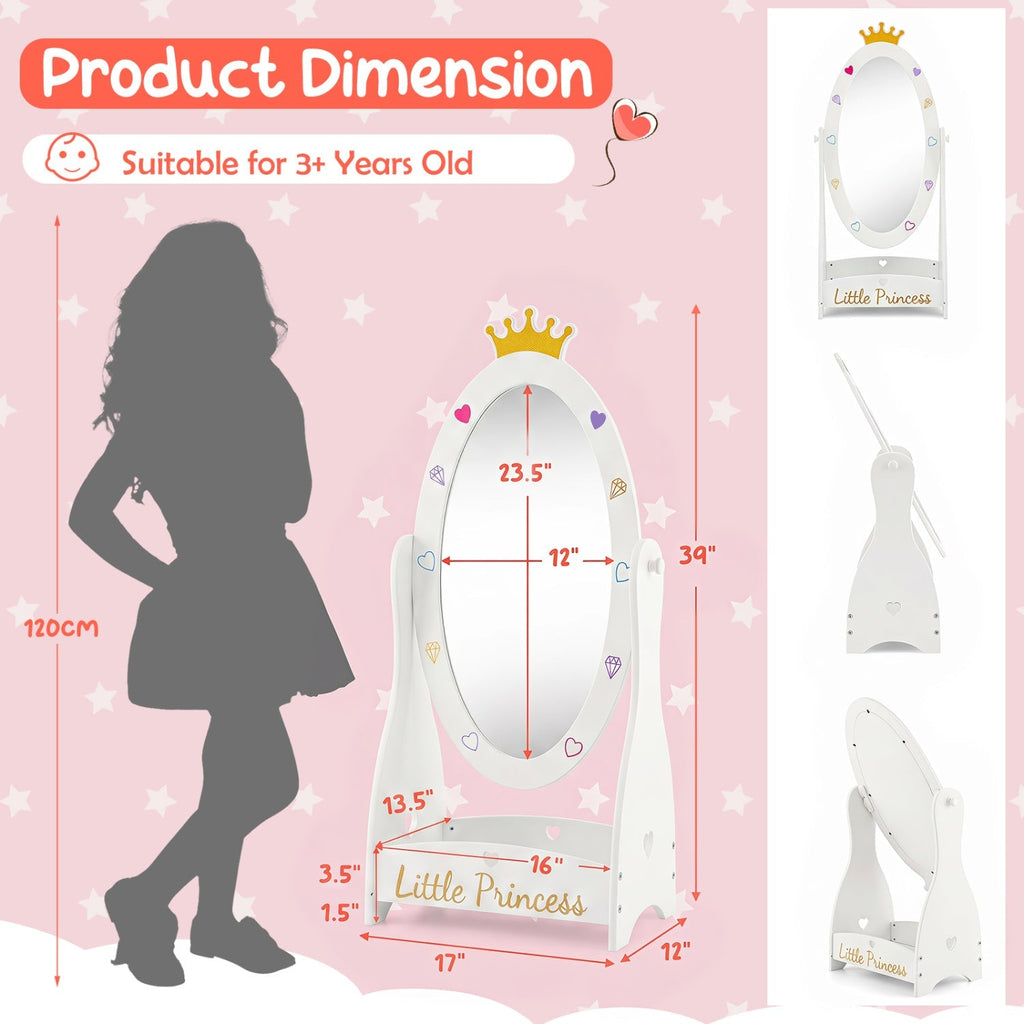 Kids Full Length Mirror with Rotatable Design and Shelf