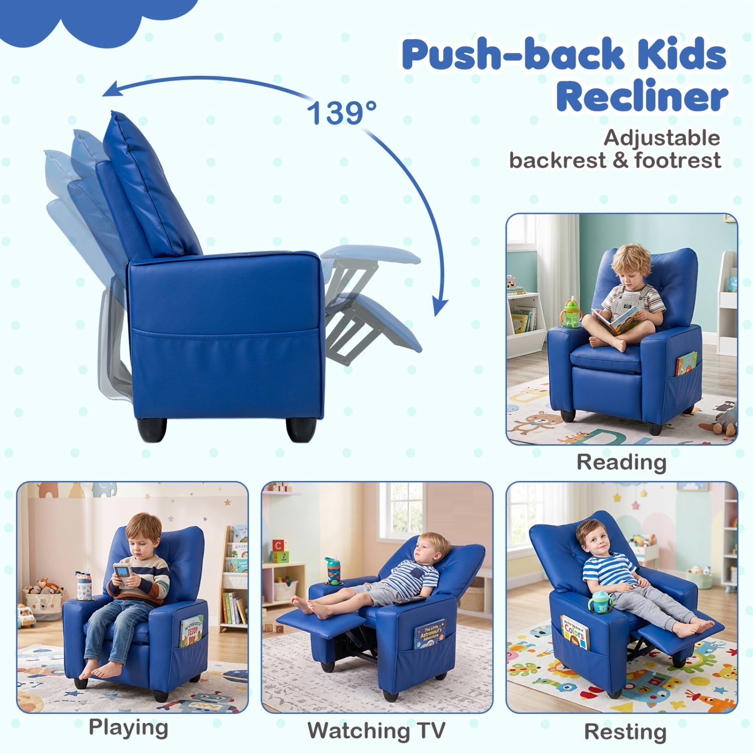 Kids Recliner Chair – Pink or Blue