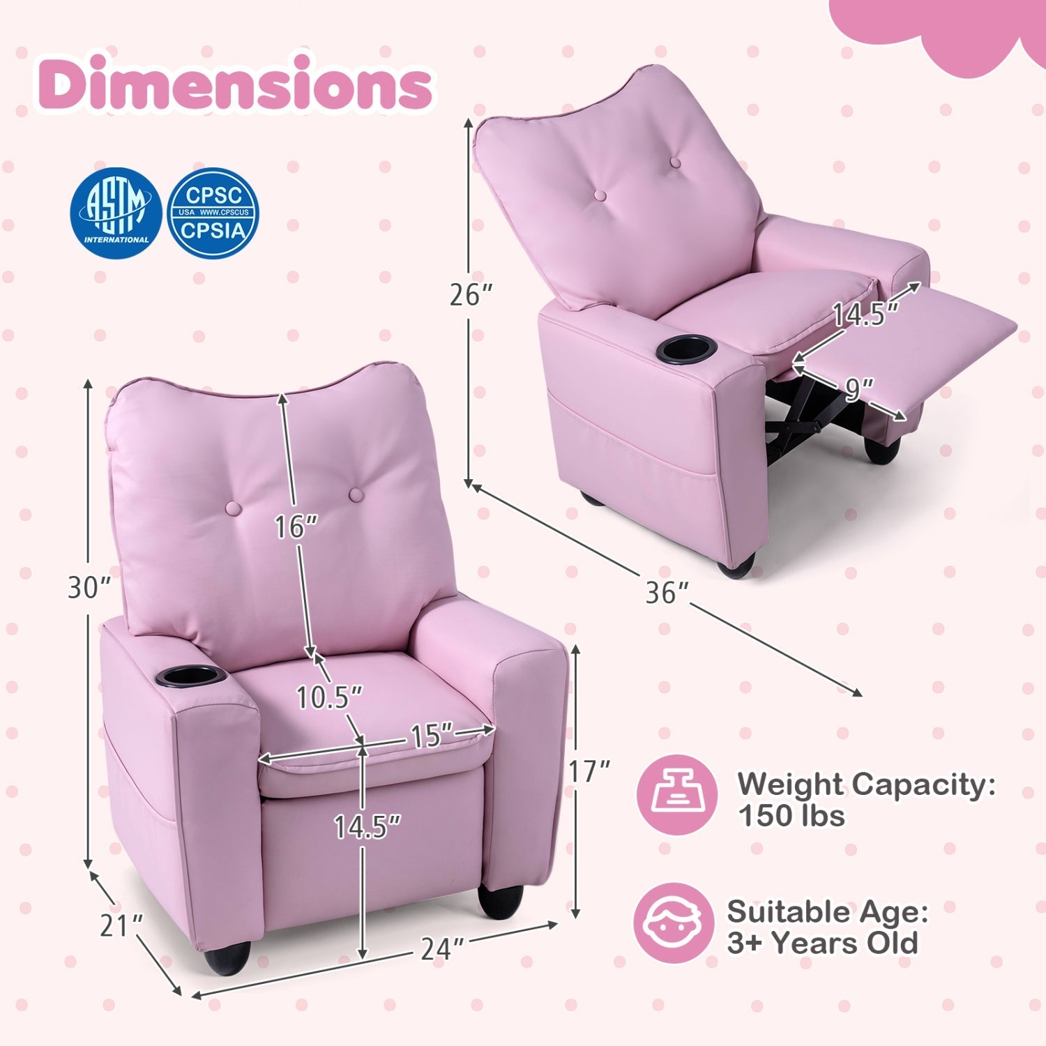 Kids Recliner Chair – Pink or Blue