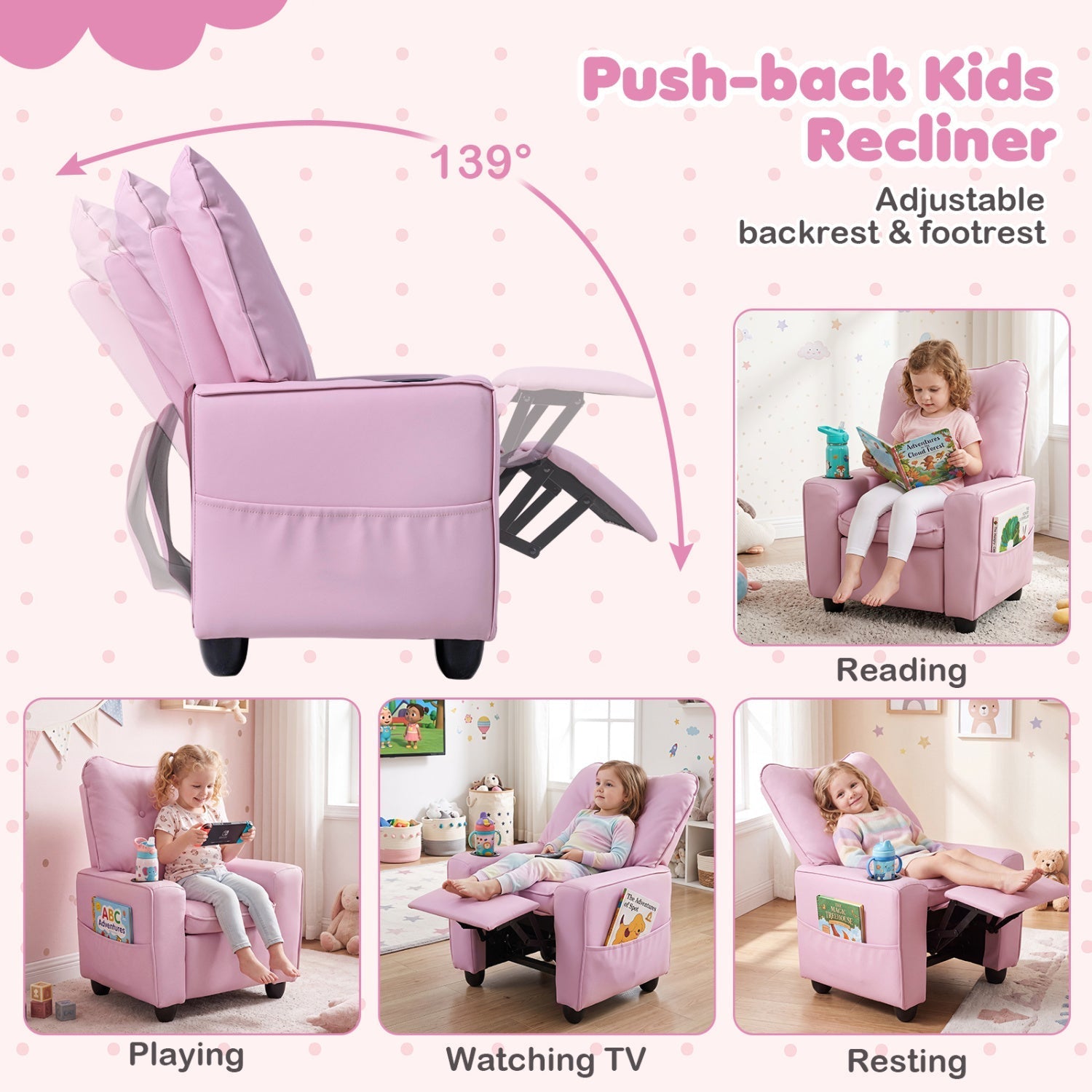 Kids Recliner Chair – Pink or Blue