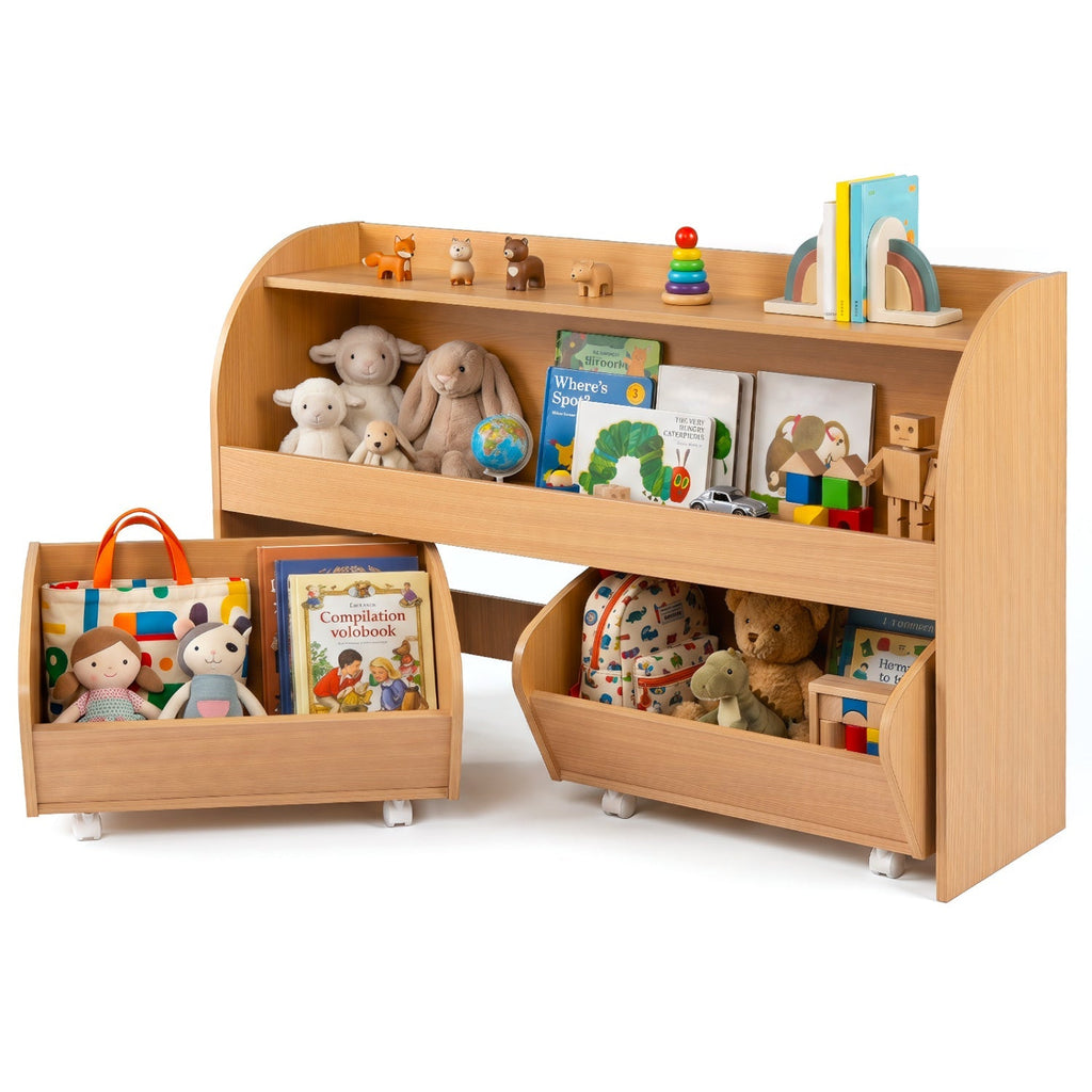 Kids Storage Organizer with Rolling Drawers & Bookshelf