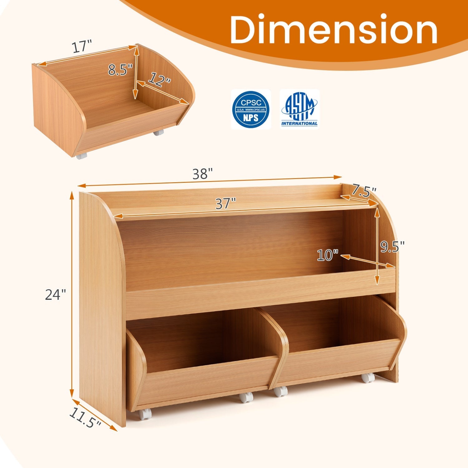Kids Storage Organizer with Rolling Drawers & Bookshelf