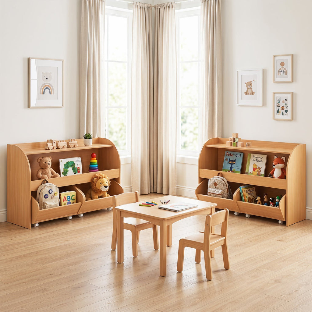 Kids Storage Organizer with Rolling Drawers & Bookshelf