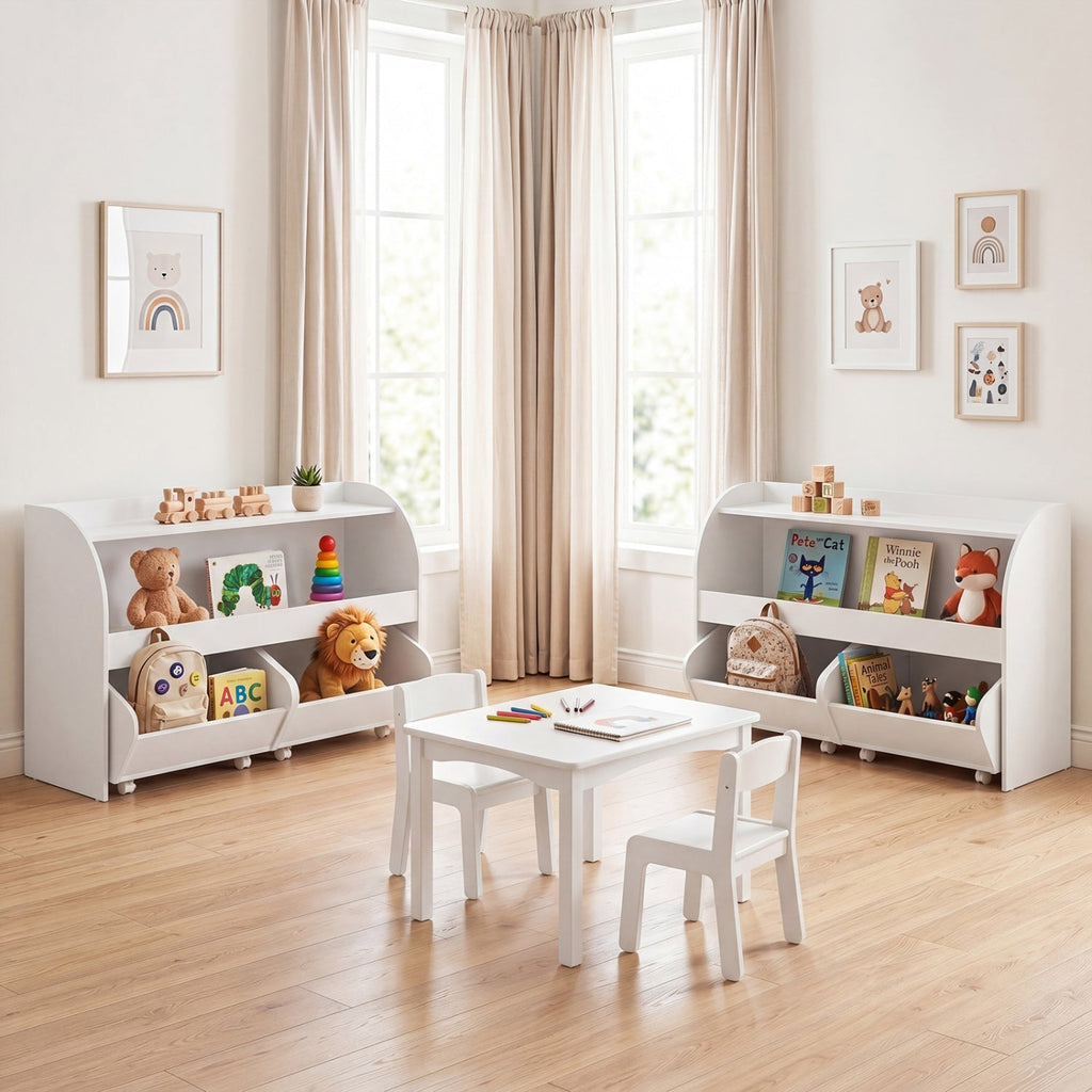 Kids Storage Organizer with Rolling Drawers & Bookshelf