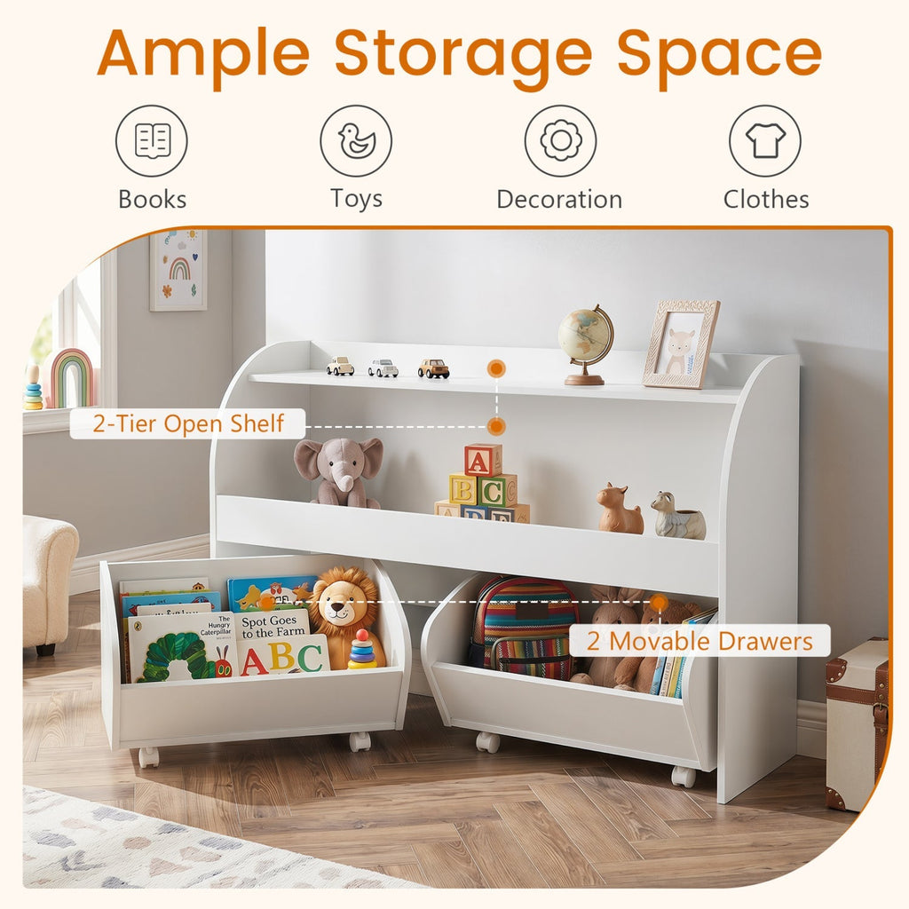 Kids Storage Organizer with Rolling Drawers & Bookshelf