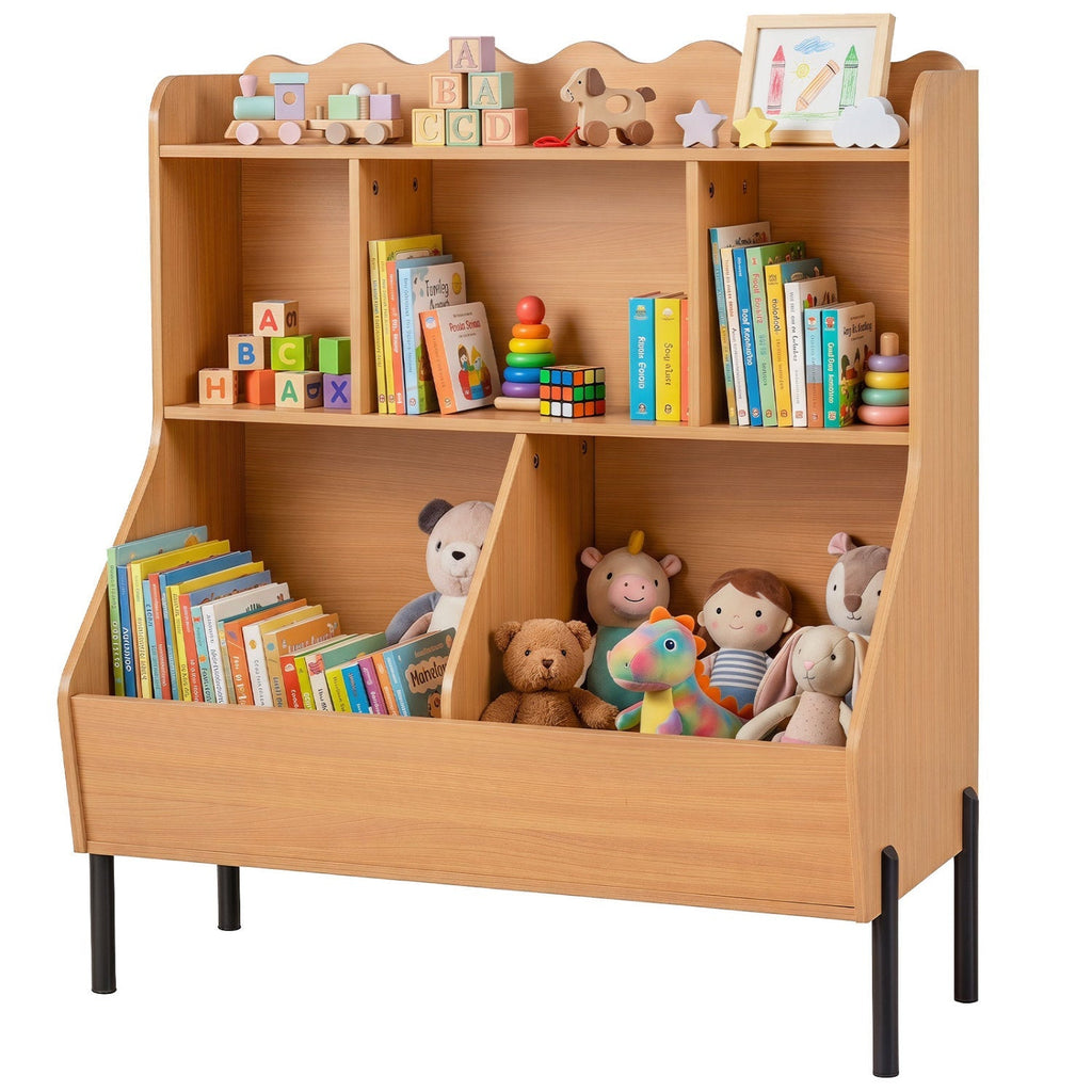 Kids Toy Storage Organizer with 5 Cubes and Bookshelf