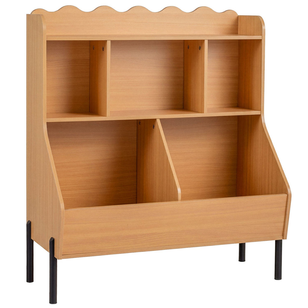 Kids Toy Storage Organizer with 5 Cubes and Bookshelf