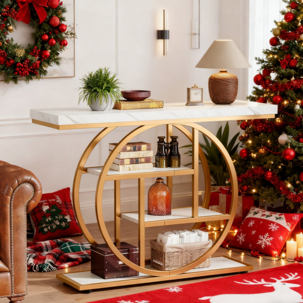 Luxury Gold Console Table with Marble-Style Top