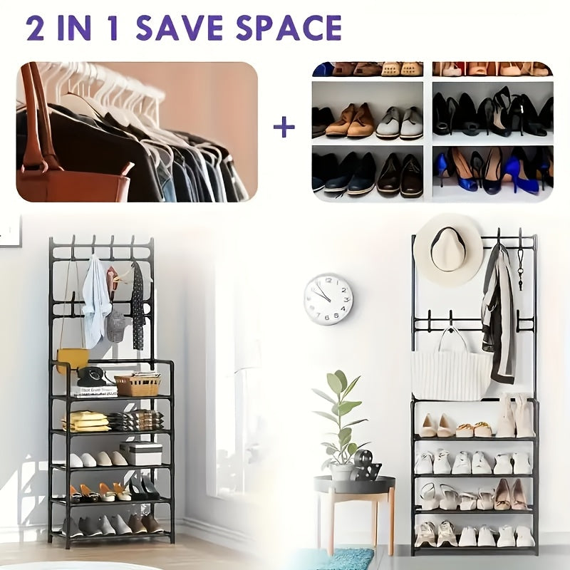 2-in-1 Shoe Rack & Coat Hook Organizer