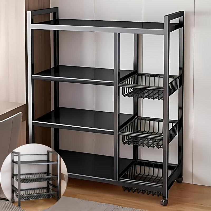 4-Tier Rolling Metal Storage Rack with Baskets