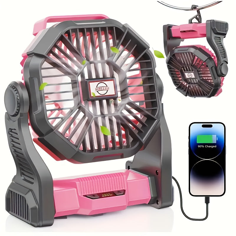 Rechargeable Camping Fan with LED & Hook