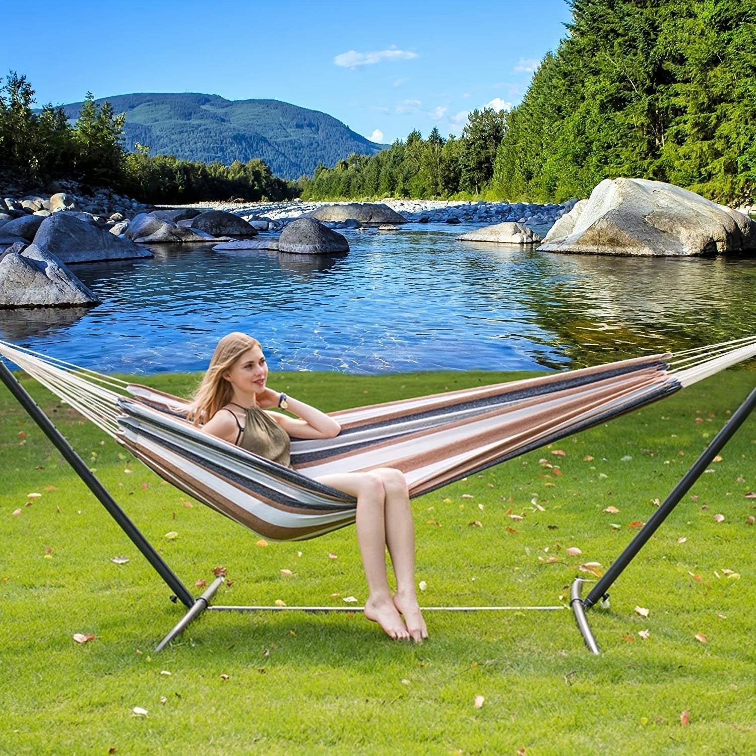 Heavy-Duty Double Hammock with Steel Stand