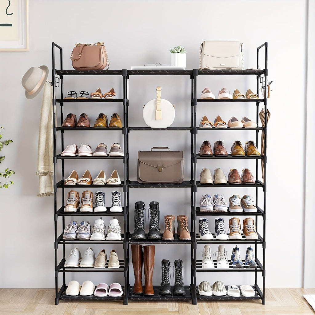 Multi-Tier Shoe Rack with Side Hooks