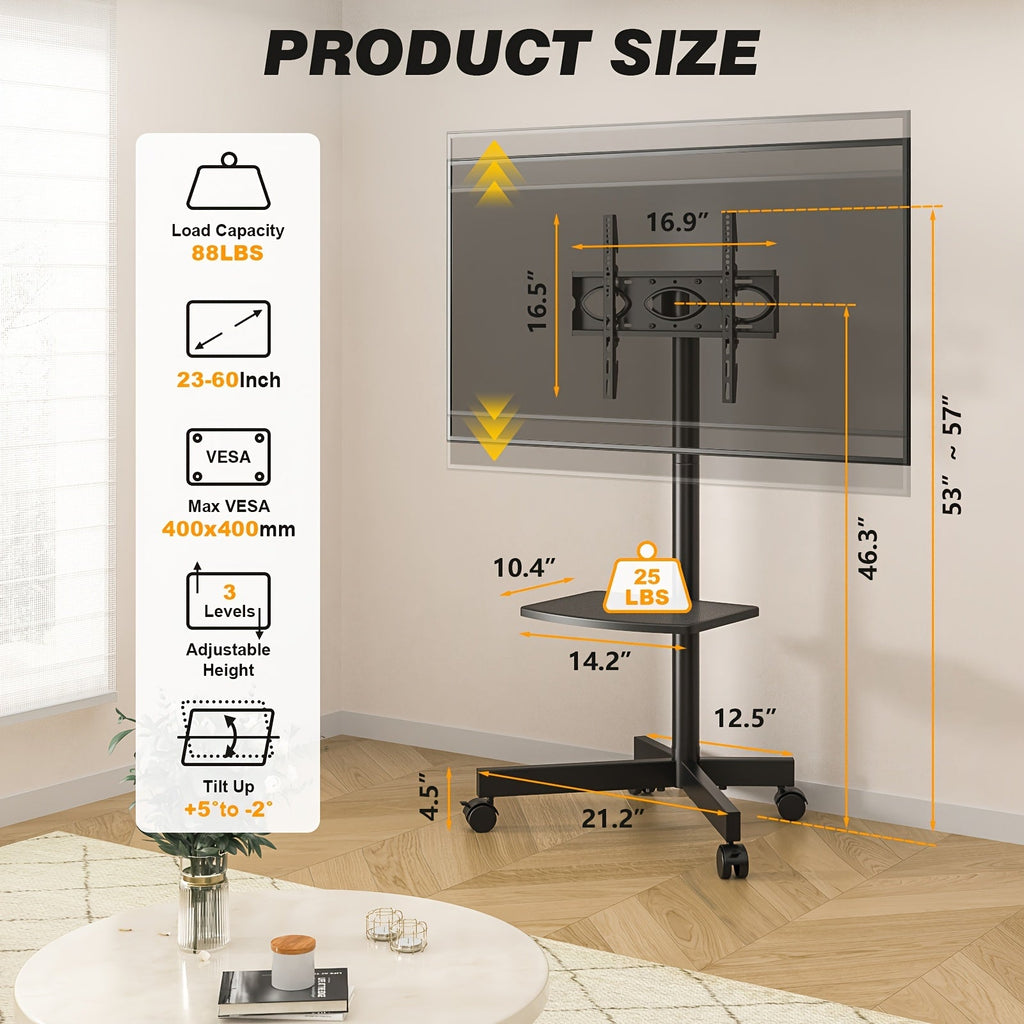 Rolling TV Cart Stand for 23–60" TVs
